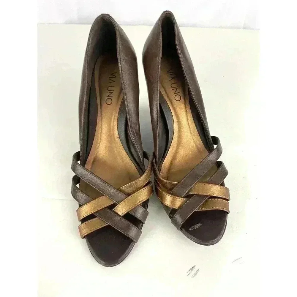 Via Uno‎ Brown Wedges Sandals Sz 6 Bronze Women's Brazilian Shoes